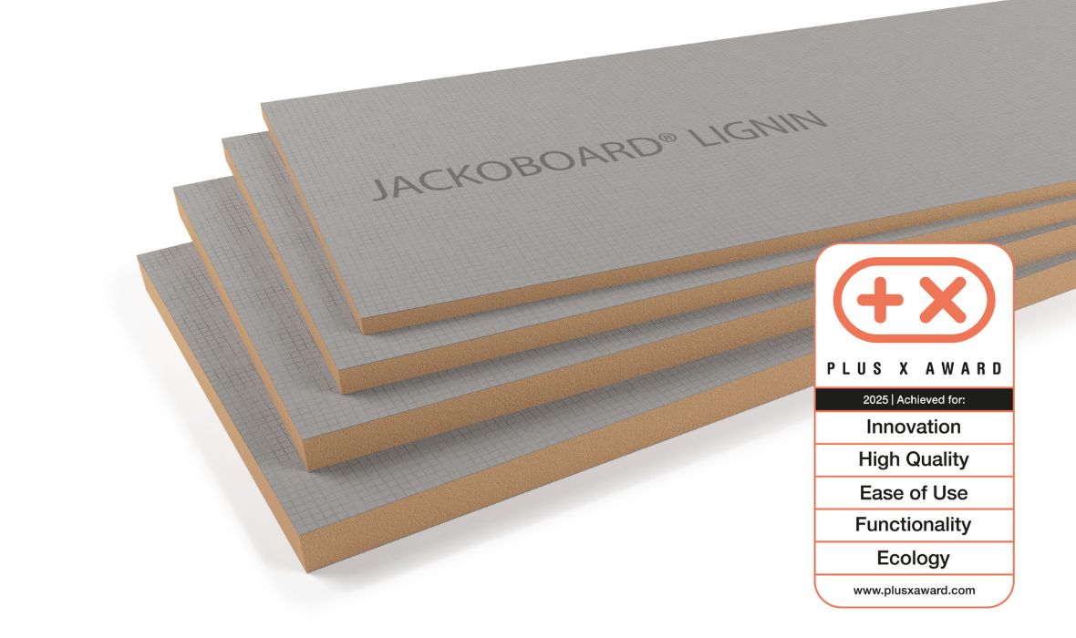 Vijfvoudig bekroond: JACKOBOARD® LIGNIN – de CO₂-geoptimaliseerde innovatie in bouwplaten overtuigt bij de Plus X Award